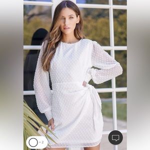 Lulus Much Love White Swiss Dot Long Sleeve Tie Front Mini Dress